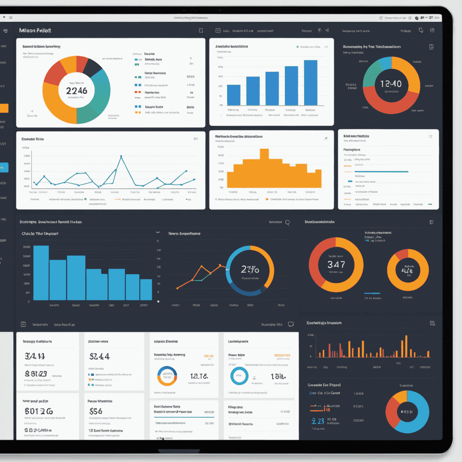 Interactive business dashboard showing real-time data visualizations, KPI metrics, and customizable widgets