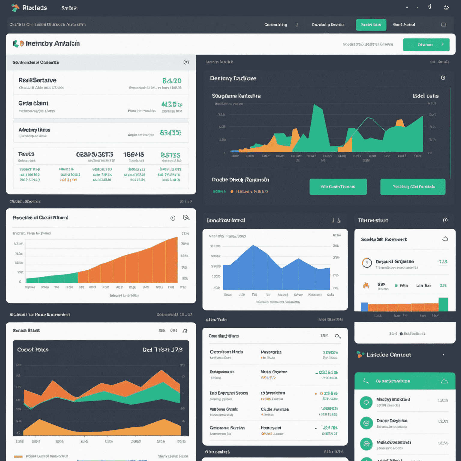 Screenshot of a custom supply chain analytics dashboard showing KPIs, inventory levels, and predictive trends