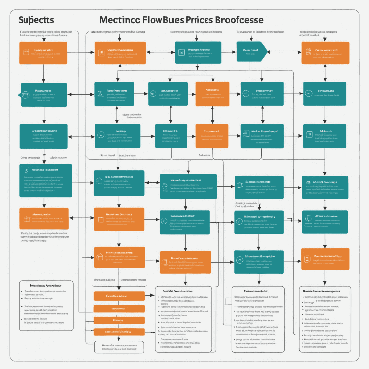 Interactive flowchart showing optimized business processes with data points and efficiency metrics highlighted